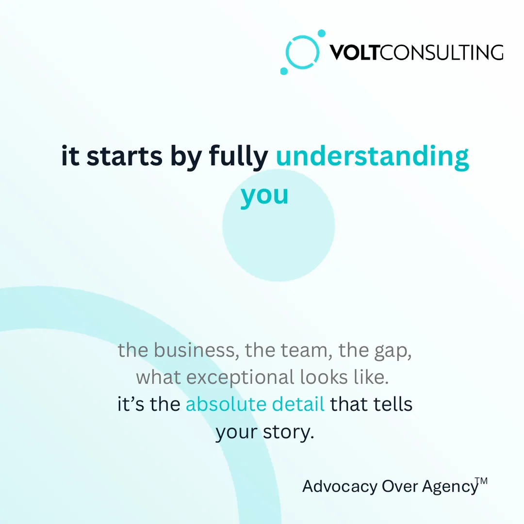 it starts by fully understanding you. the business, the team, the gap, what exceptional looks like. it's the absolute detail that tells your story.