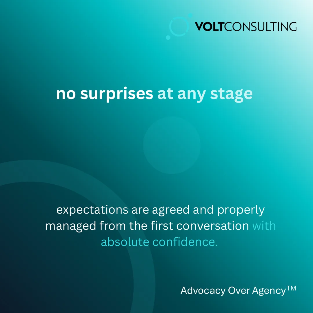no surprises at any stage. expectations are agreed and properly managed from the first conversation with absolute confidence.